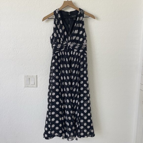White House Black Market Dresses & Skirts - White House Black Market Y2K 90s Polka Dot Babydoll Silk Midi Dress Size 2 Black